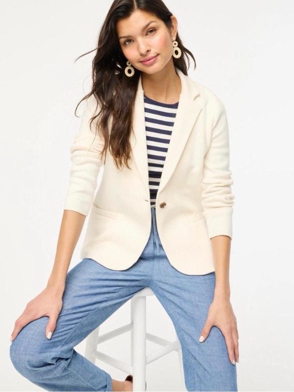 J. CREW Camille Wool Shrunken Sweater-Blazer Classic Cream Knit Timeless S Ivory